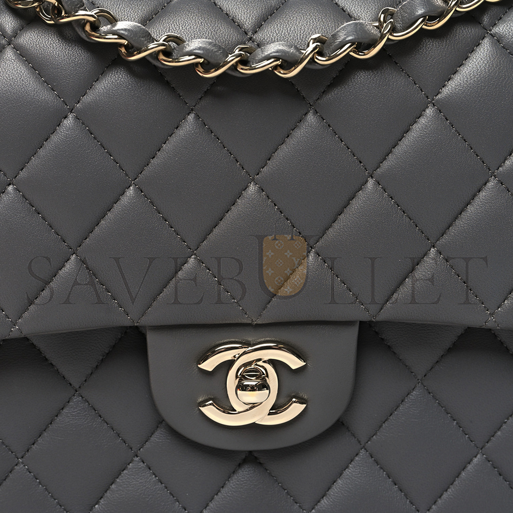 CHANEL LAMBSKIN QUILTED DOUBLE FLAP DARK GREY AS1112 (25.5*15.5*6.5cm)